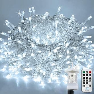 Outdoor Fairy Lights, 50M 500 LED Christmas Decoration Lights Mains Powered Plug in String Lights with Remote/Timer, 8 Modes for Bedroom,Garden,Indoor/Outdoor, Christmas(Cool White) [Energy Class A+++]