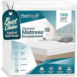 PlushDeluxe Twin Size Premium Mattress Encasement - Zippered Waterproof, Bedbug Proof Design, 6-Sided Protection - Hypoallergenic Cotton Terry Fabric 12-15" Depth