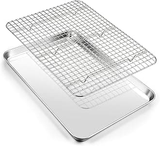 16 Inch Baking Pan with Rack Set, Stainless Steel Oven Sheet Pan Tray with Cooling Rack, For Cookies, Bacons, Meat, Non-toxic & Heavy Duty, Rust-free & Dishwasher Safe - 1 Pan & 1 Rack