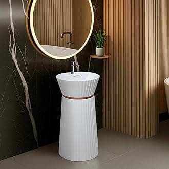 Plantex Acrylic Resin & Quartz Pedestal Basin for Bathroom/Designer One Piece Pedestal Free Standing Round Wash Basin for living Room/Hotel (White)