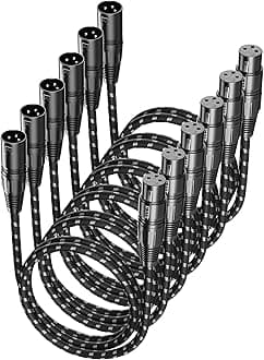 Microphone Cable, XLR Cables 3ft 6 Pack, Braided Balanced Mic Cable Male to Female 3 Pin Connector for Microphones, Mixer, Speaker Systems and More