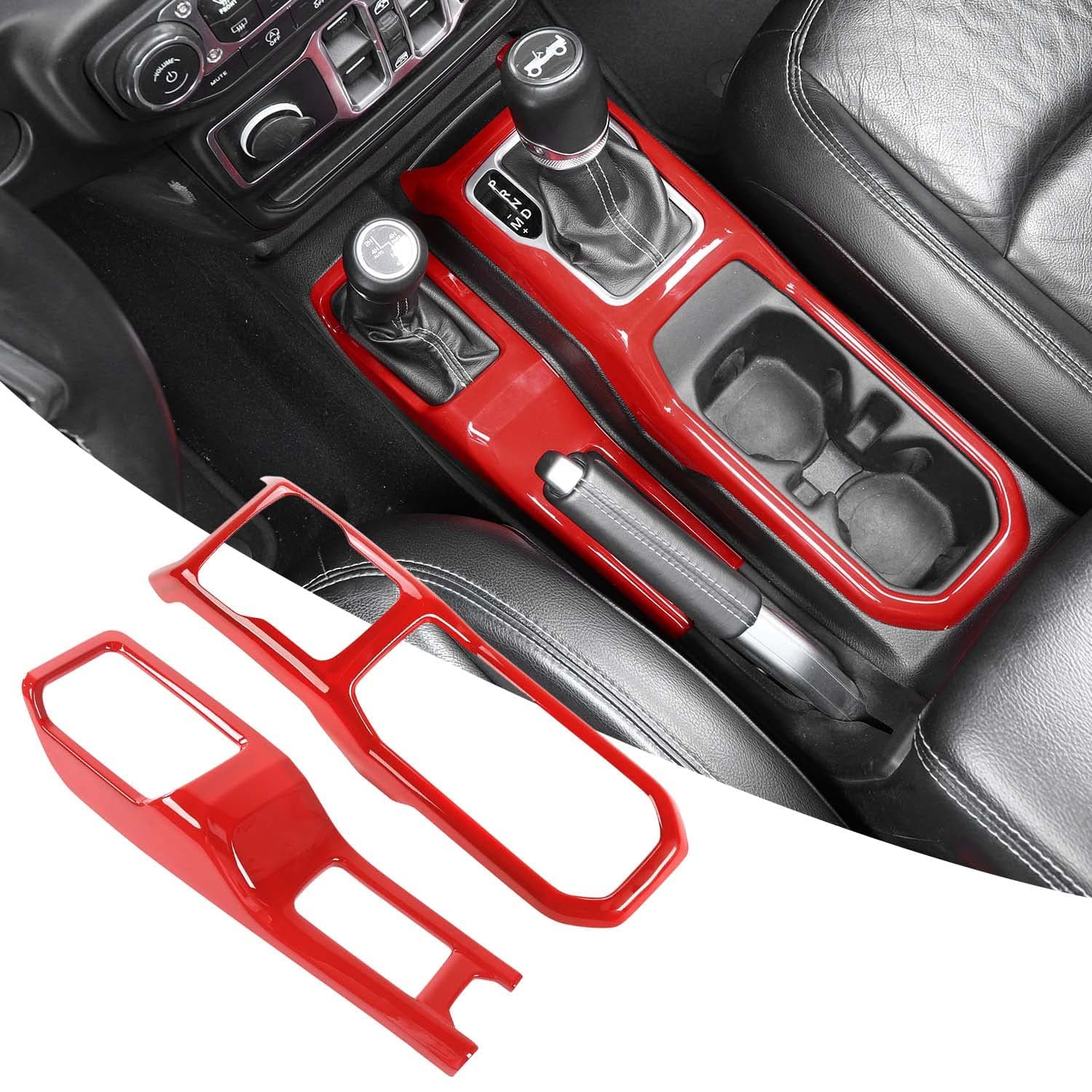 RT-TCZ Center Console Gear Shift Panel Trim Cover 4WD Four Wheel Drive Cup Holder Panel Trim Cover Decoration Interior Accessories for Jeep Wrangler JL JLU & Gladiator JT 2018-2024,Red