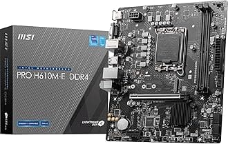MSI PRO H610M-E DDR4 Motherboard, Micro-ATX - Supports 14th/13th/12th Gen Intel Core Processors, LGA 1700-2 x DIMMs (3200MHz), 1x PCIe 4.0 x16 Slot, 1 x M.2 Gen3, USB 3.2 Gen1, 1G LAN, HDMI 1.4 & VGA