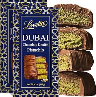 Lovetta Dubai Milk Chocolate Bar Pistachio Knafeh - Luxury Rich Chocolate, Individually Wrapped Fresh, Premium Pistachio Cream Katafi Filling (2 Pack)