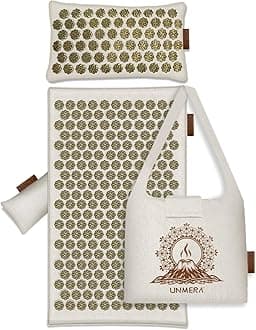 UNMERA Acupressure Mat and Pillow Set/Flower Spikes-Volcanic Stone Heating Back/Neck Pain Relief,Spa-Like Relaxation, Eco Linen, Includes Bag
