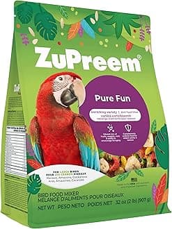 Pure Fun Bird Food, Amazon, Cockatoo, Macaw, Seed and Pellet Blend for Large Birds, Food Mixer Topper, Enriching Variety, Made in USA, Bird Seed for Large Birds (L, 2 lbs)