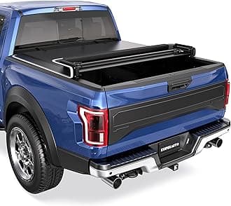 Quad 4-Fold 5.5 FT Soft Folding Truck Bed Tonneau Cover Compatible with 2009-2014 Ford F150 F-150 Styleside (Excl Raptor Series) Truck Bed Cover w/Reflective Strip