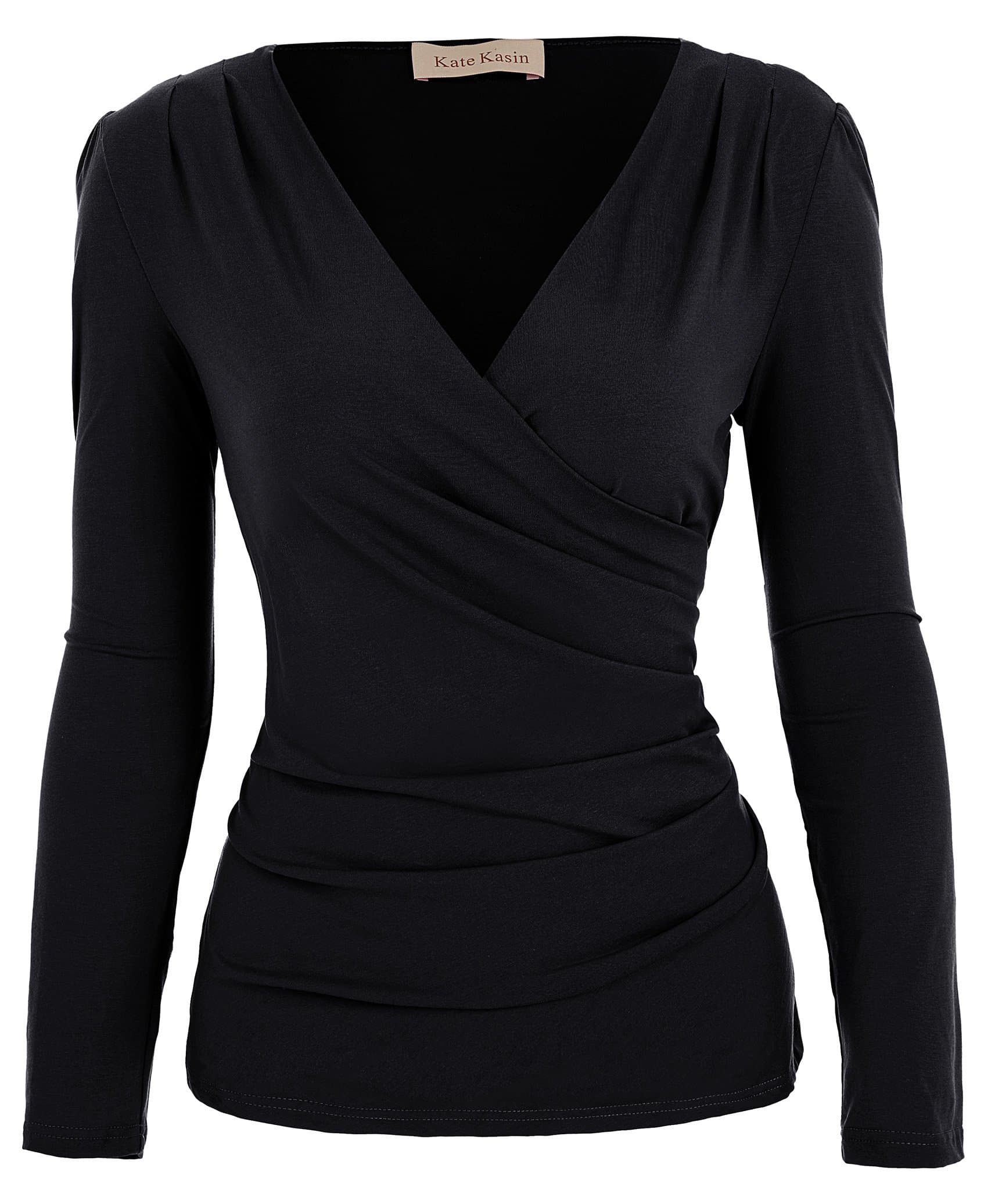 Women's Cross-Front Pullover T-Shirt Blouse (M,Black)