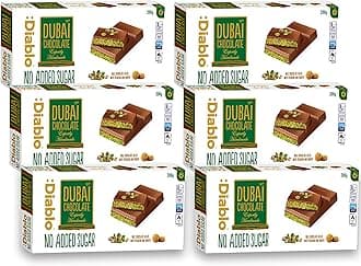 Diablo No Added Sugar Dubai Chocolate Bar – Smooth & Rich No Added Sugar Chocolate for All, Great for Gifting on Christmas, Birthdays, Valentines & More, Ideal Snack for Adults & Kids, 200g Pack of 6