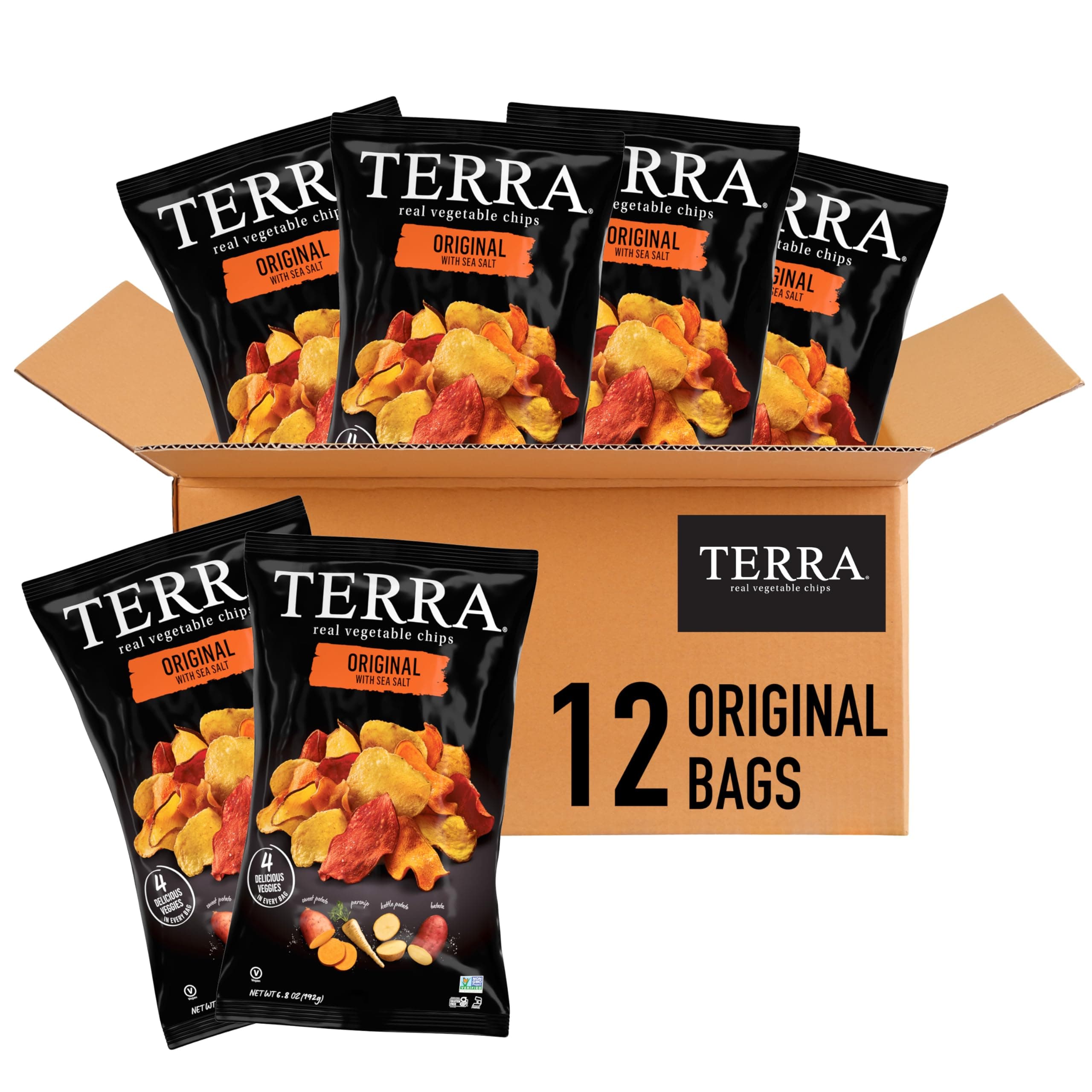 Terra Vegetable Chips, Original with Sea Salt Vegetable Chips, 6.8 Oz (Pack of 12)