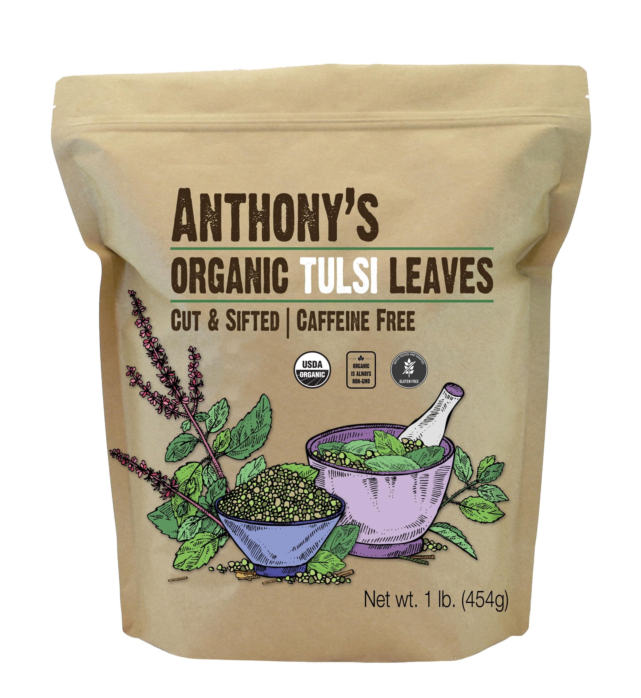 Anthony's Organic Tulsi Leaves, 1 lb, Gluten Free, Non GMO, Caffeine Free, Loose Leaf