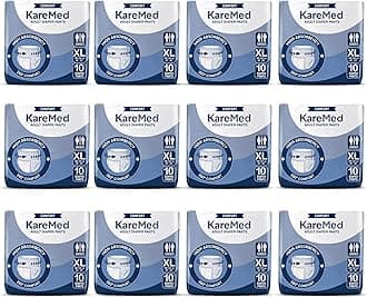KareMed Comfort Adult Diaper Pants, Extra Large 100-150 Cm (40"- 59"), Unisex, Leakproof, Elastic Waist, Wetness Indicator,Pack of 12, 120 Count