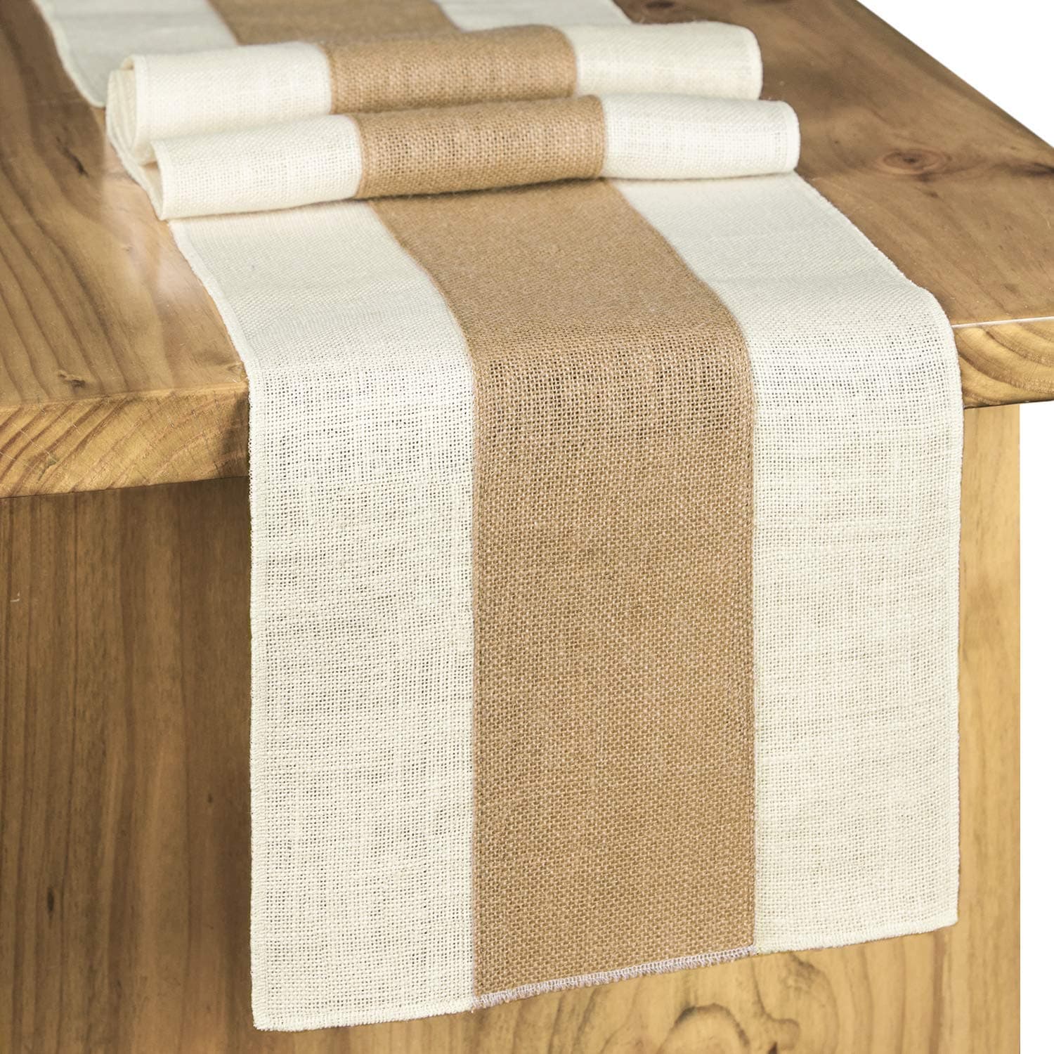MAKINGTEC Burlap Table Runner - Rustic Farmhouse Decor With Macrame and Jute Woven Fabric, Light Color Edge, 12x72 Inches