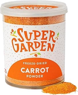 Super Garden Carrot Powder - Freeze Dried Vegetables Rich in Vitamins & Minerals - Natural Food Colouring for Smoothies, Soups & Baking - Pure Vegan Cooking Ingredient - 160g
