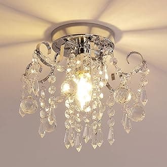 Q&S Small Crystal Chandelier,Flush Mount-Modern Mini Ceiling Light Fixture for Hallway/Entryway/Bedroom/Bathroom/Closet,Chrome Metal with K9 Crystal