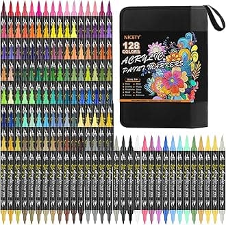 NICETY 128 Colors Acrylic Paint Markers, Dual Tip Acrylic Paint Pens with Fine Tip and Brush Tip Pens for Rock Painting, Canvas, Wood, Ceramic, Glass, Stone, Fabric, DIY Crafts & Art Supplies