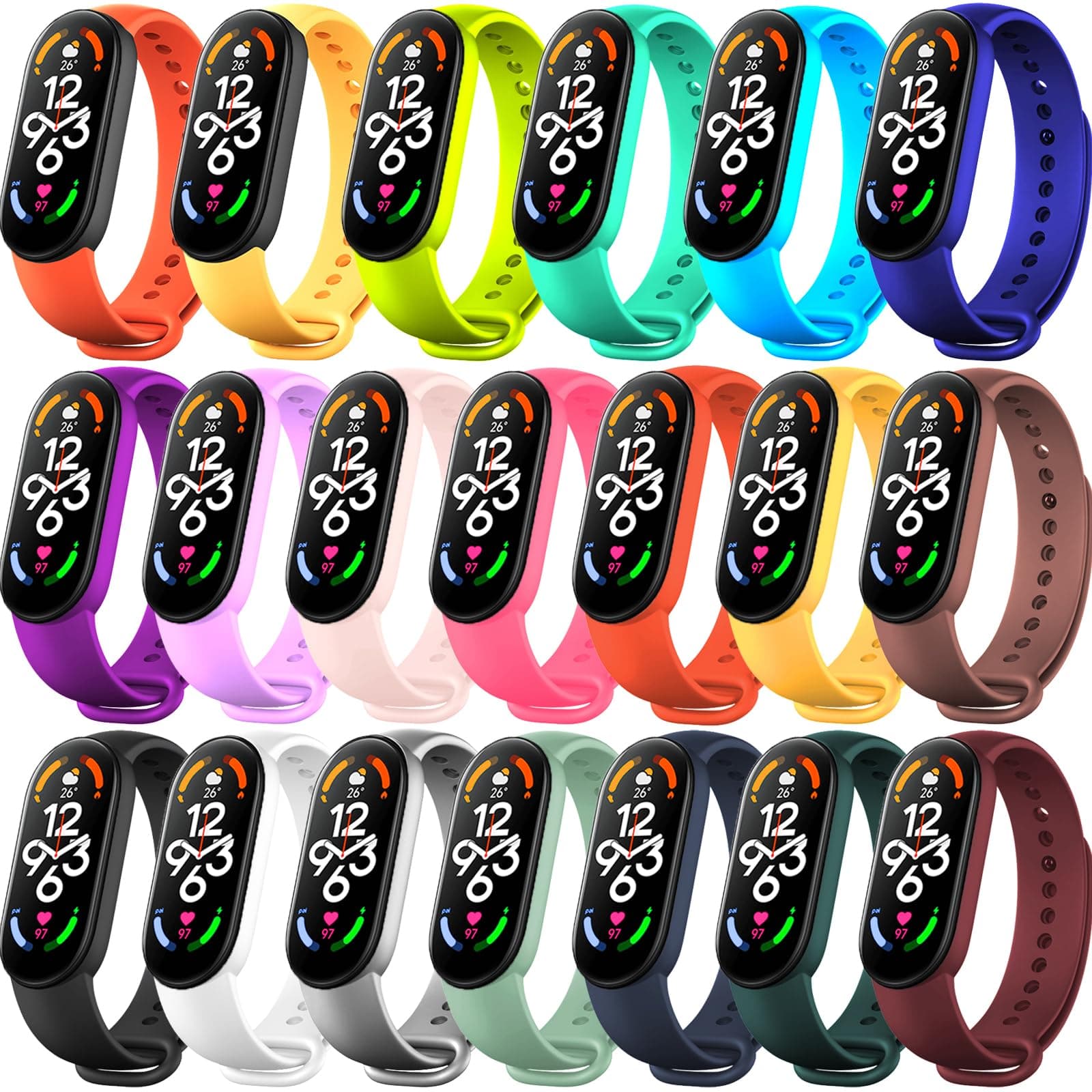 BANGTING 20 Pieces Strap Replacement Compatible with Xiaomi Mi Band 7/6 / 5 and Amazfit Band 5, Bands for Xiaomi Mi Band 7 Bracelet Wristbands Accessories for Mi Fit 6 Straps (20 Colors)