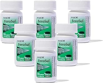 Major Ferosul - Ferrous Sulfate 325mg Tablets with 65mg of Elemental Iron - Iron Supplement for Women, Men - Green - 100 Tablets (6 Pack)
