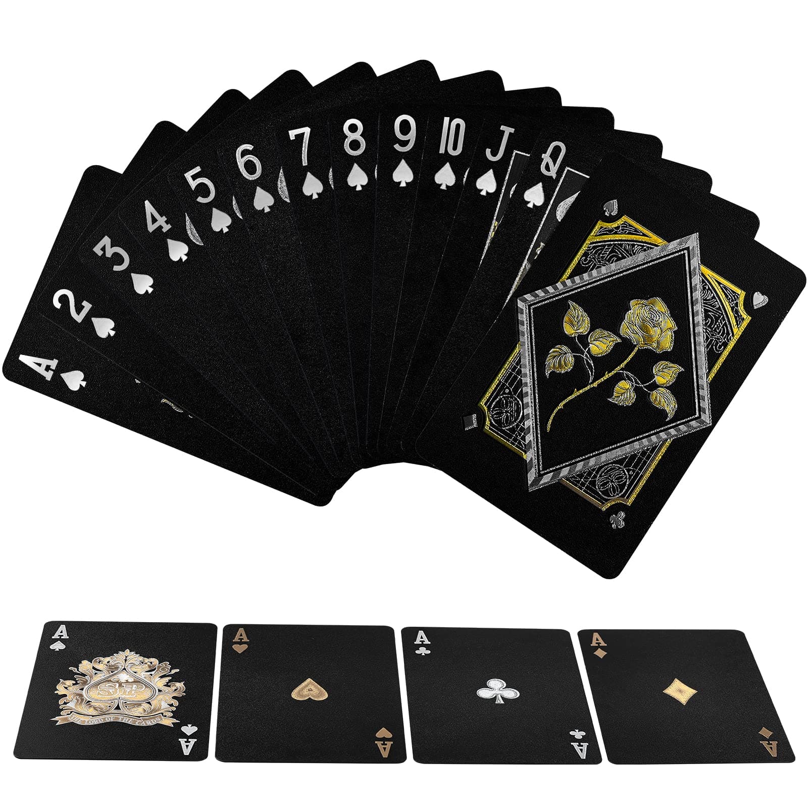 Joyoldelf Black Playing Cards, Waterproof Playing Cards with Unique Pattern on The Back, Cool & Flexible Poker Cards / Playing Cards with Box Great for Party, Game, Cardistry, Magic Trick