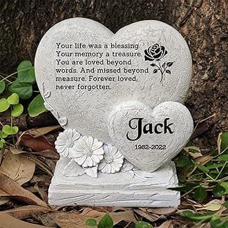 MARYTUMM Personalized Grave Ornament - Custom Memorial Plaque with Double Hearts - Grave Decor Gift (Stype A)