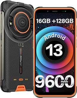 Ulefone Power Armor 16S Rugged Phones, 16+128GB, 50MP+8MP Camera, 9600mAh, 122dB Speaker, 5.93” Screen, Android 13, 3-Card Slot, NFC/GPS, Dual 4G LTE Unlocked Smartphone (Orange)