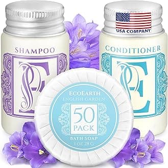 EcoEarth Luxury Travel and Hotel Amenities Set (1 Oz, 150 Pieces), Grade-A Guest Ingredients and Gift Packaging Toiletries, Includes 50 Round Soaps, 50 Shampoos & 50 Conditioners