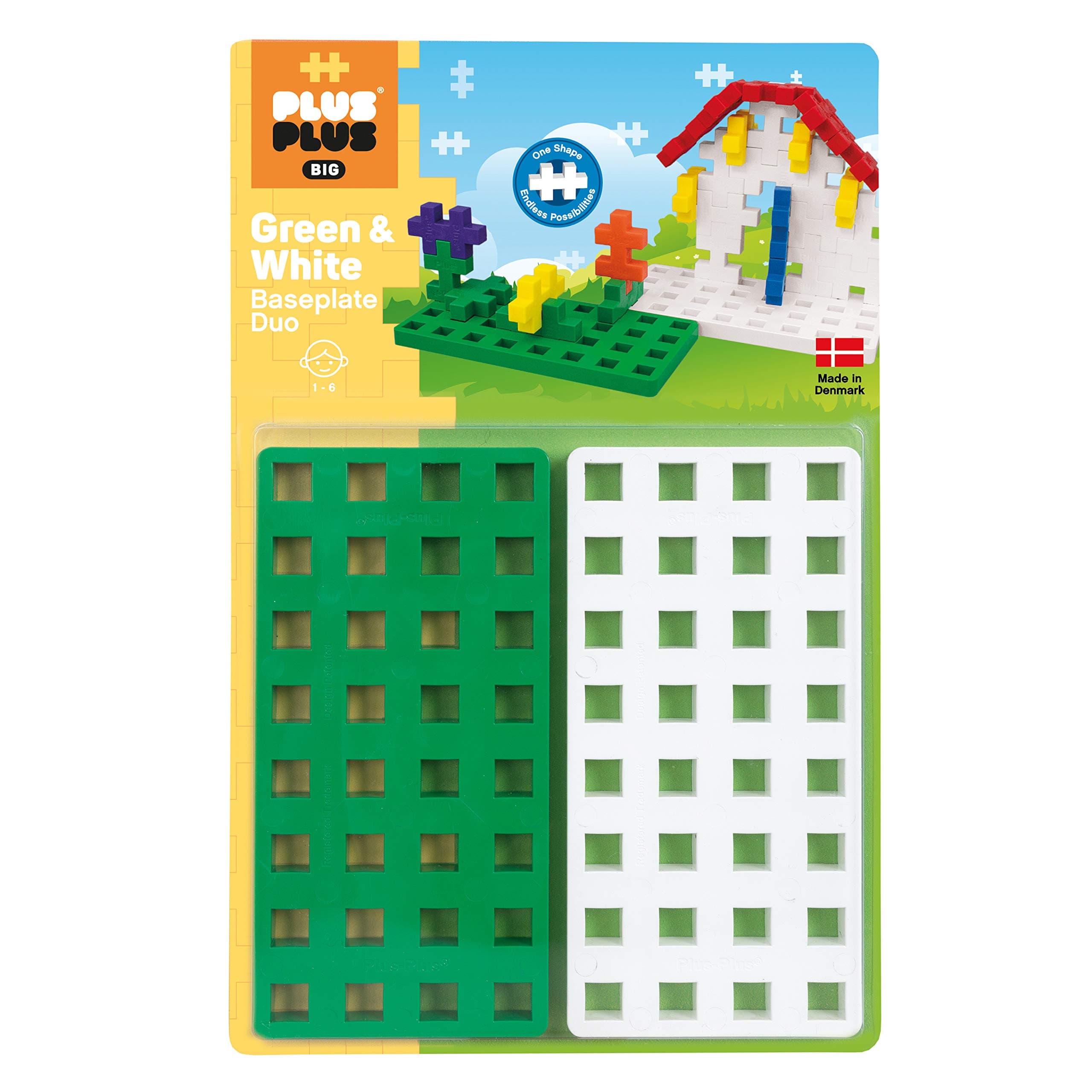 PLUS PLUSBig - Baseplate Duo, Green & White - Base Accessory for Building and displaying Creations, Construction Building Stem/Steam Toy for Toddlers and Preschool