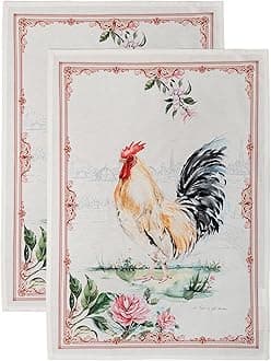 Maison d' Hermine Campagne 100% Cotton Set of 2 Multi-Purpose Kitchen Towel Soft Absorbent Dish Towels | Tea Towels | Bar Towels (Basse-cour, 20 Inch by 27.50 Inch)