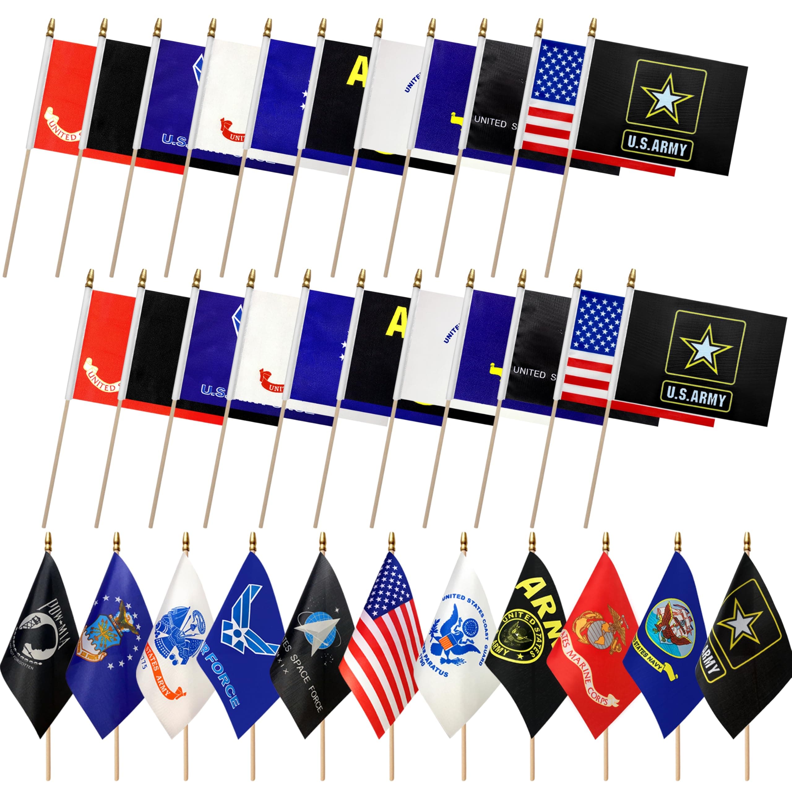 22 Pack All Branches Military Service Flags Set Small Mini Army Armed Forces Handheld Flag on Stick for Veterans Day,Memorial Day Decorations,5x8 Inch