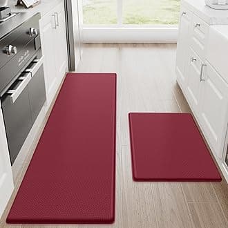 StepRite Kitchen Mats, 2PCS Kitchen Rugs, Cushioned Anti Fatigue Kitchen Mats for Floor, Non-Slip Standing Desk Mat, Waterproof Kitchen Rug Set for Kitchen, Floor, Office, 17.3"×30"+17.3"×59", Red