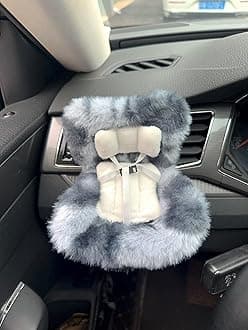 Doll Car Seat for 17cm Dolls with Air Vent Clip and Desktop Stand, Cute and Functional Car Ornament for Blind Box Doll Fans, Collectors (Pebble Gray)
