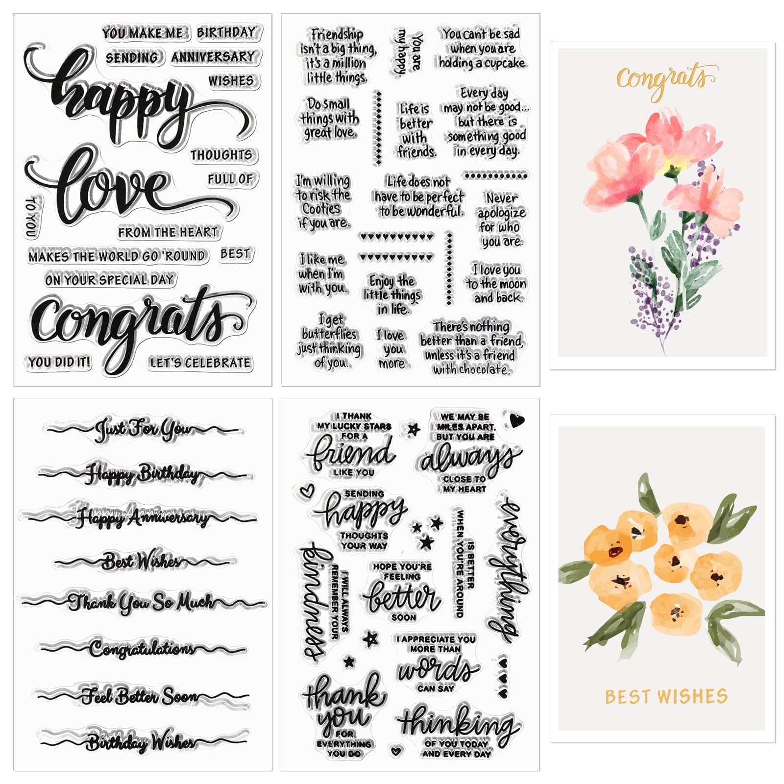 4 Sheets Words Clear Stamps for Card Making Silicone Sentiment Stamp with Scripture Greeting Words Pattern for Valentines Christmas Holiday Card and DIY Scrapbooking Journal (Classic)