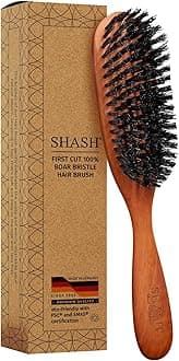 SHASH Classic German First Cut 100% Boar Bristle Hair Brush Since 1869 - Conditions Hair, Improves Texture, Exfoliates Scalp, Fine to Normal not for Coarse hair!