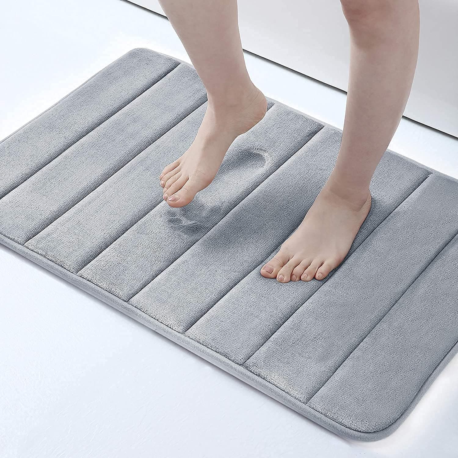 Memory Foam Bath Mat Large Size 32 by 20 Inches, Maximum Absorbent, Soft, Comfortable, Non-Slip, Thick, Machine Wash, Easier to Dry for Bathroom Floor Rug (Gray)