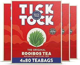 – Tick Tock Rooibos Tea - Pack of 4 x 80 Caffeine-Free Tea Bags (320), Naturally Sweet Redbush Tea for Wellbeing & Relaxation - Biodegradable Tea Bags