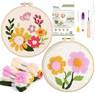 Pllieay 2 Set Punch Needle Embroidery Starter Kits Include Instructions, Punc...