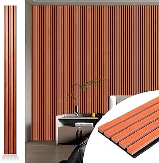 4pcs-107 x 8in Slat Acoustic Panel for Wall and Ceiling, 3D Fluted Sound Absorbing Panel with Wood Finish, Cherry