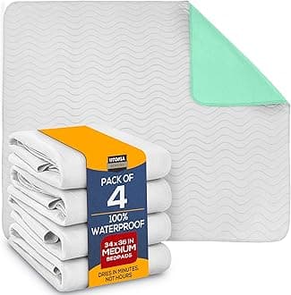 Utopia Bedding Washable Pee Pads for Dogs 34" x 36" (Pack of 4), Waterproof Incontinence Bed Pads for Adults, Elderly and Kids, Heavy Absorbency Pet Training Pads for Sofa and Couch (White, Green)OEKO-TEX STANDARD 100