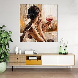 The Castle Decor Woman Wine Abstract Painting with Frame Big Size (24X24) Wall Art for Living Room, Bedroom, Drawing Room, Hotels-Wooden Framed-Digital Painting