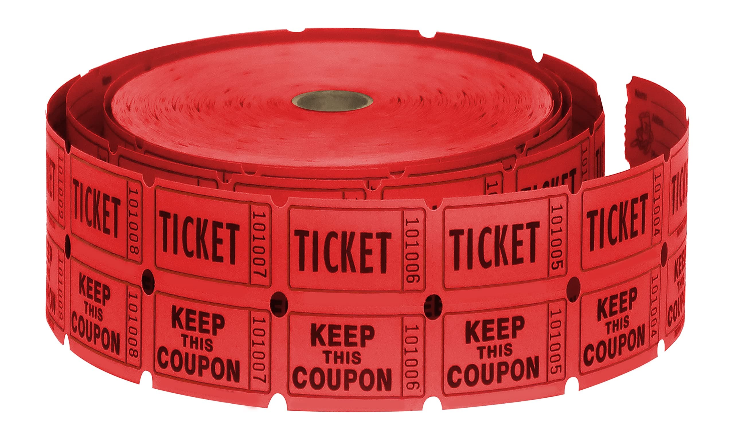 50/50 Raffle Tickets Double Roll - 2000 Ticket Count Per Roll - Easy Tear Away Stubs for Contact Info - Raffle Drum Tickets Roll for Drinks, Carnival, Chinese Auction, Events (Red)