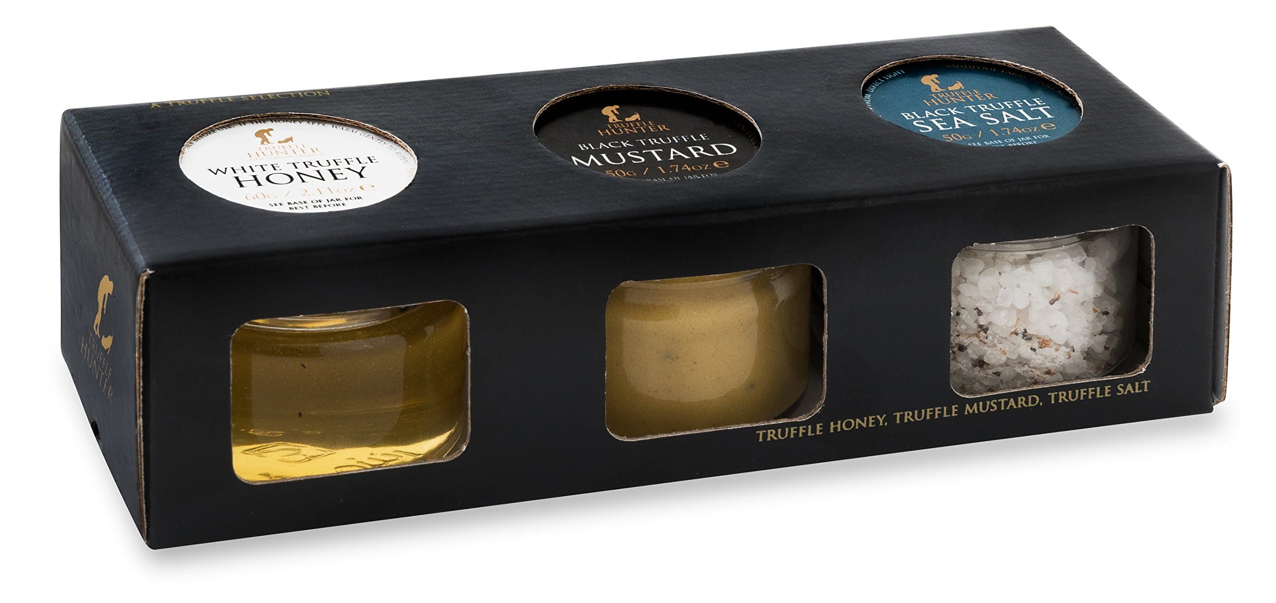 TruffleHunter Real Black & White Truffle Condiment Selection Gift Box - Acacia Honey, Dijon Mustard & Flaked Cornish Sea Salt - Gourmet Food Cooking Garnish Seasoning Dressing Marinade - Vegetarian