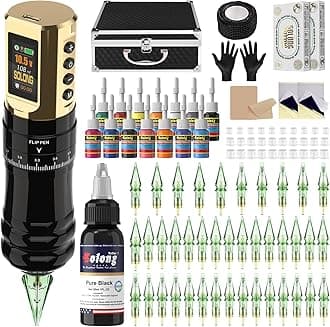 Nazzor Tattoo Kits Tattoo Machine with 1800mAh LED Display 40PCS Needles and 14 Ink Gold