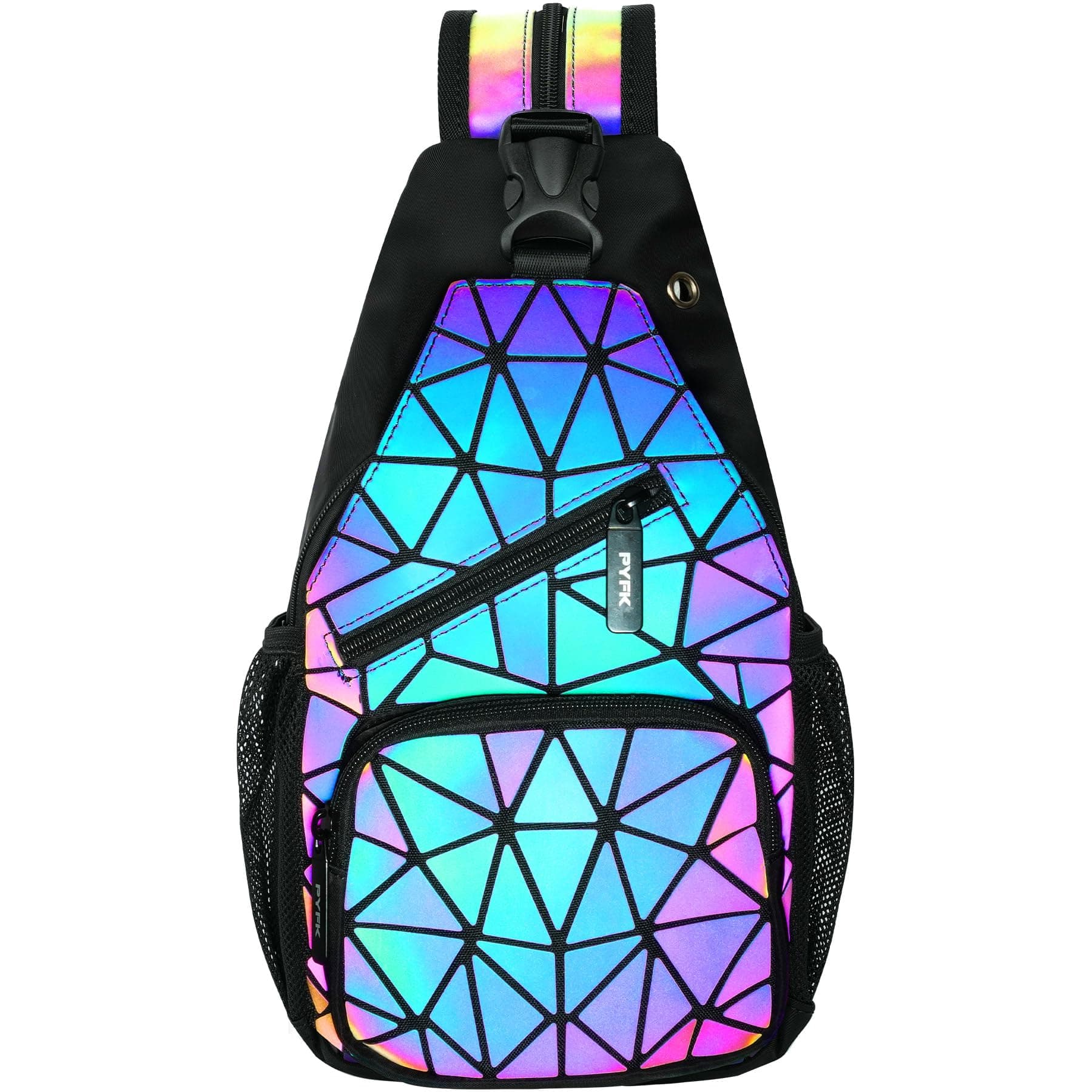 PYFK Geometric Backpack Luminous Holographic Purse Color Changes Flash Reflective Bag For Cycling Fashion Sling Bag for Women(Prism)