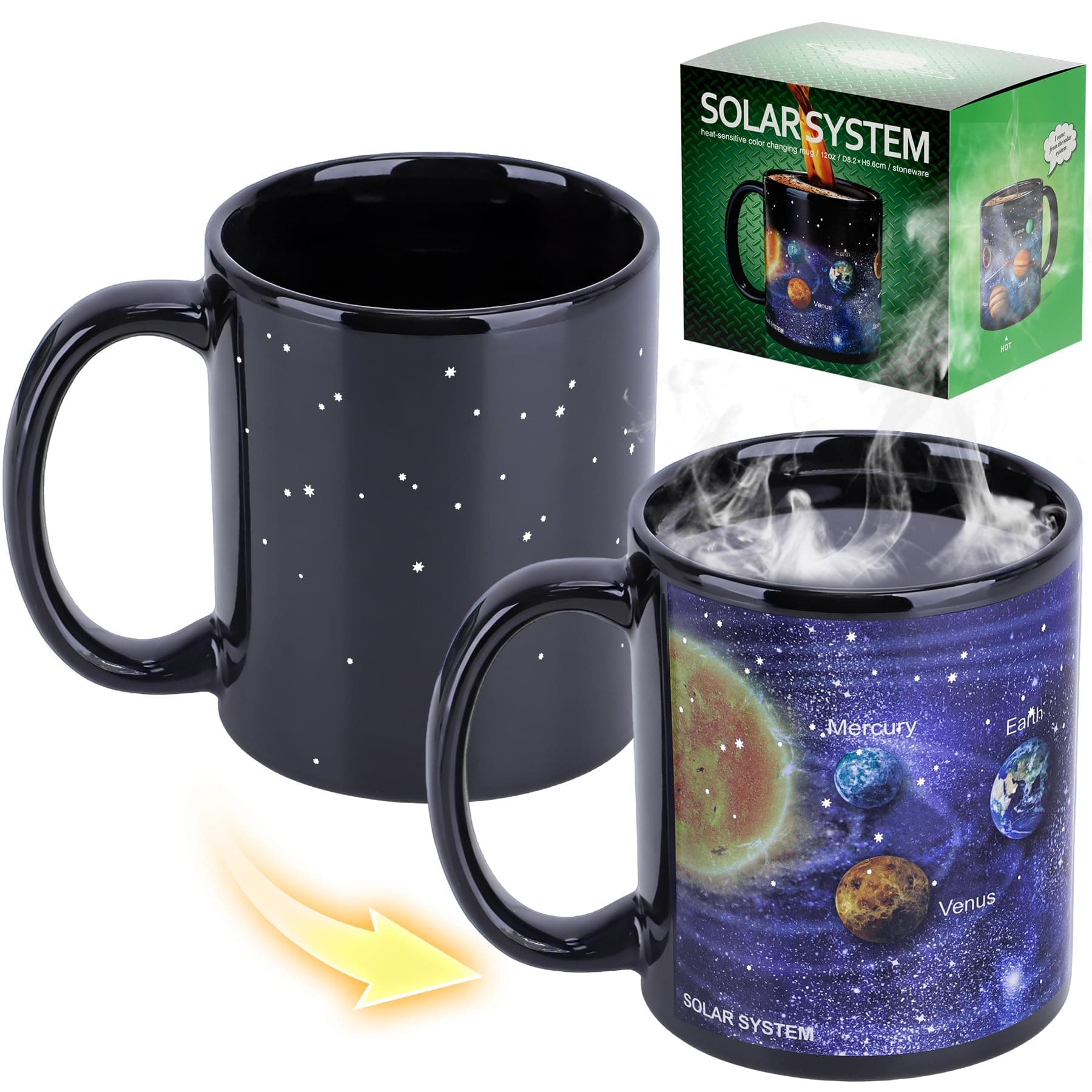 Antner Magic Heat Changing Coffee Mug Solar System Ceramic Heat Sensitive Color Changing Cup,12 oz