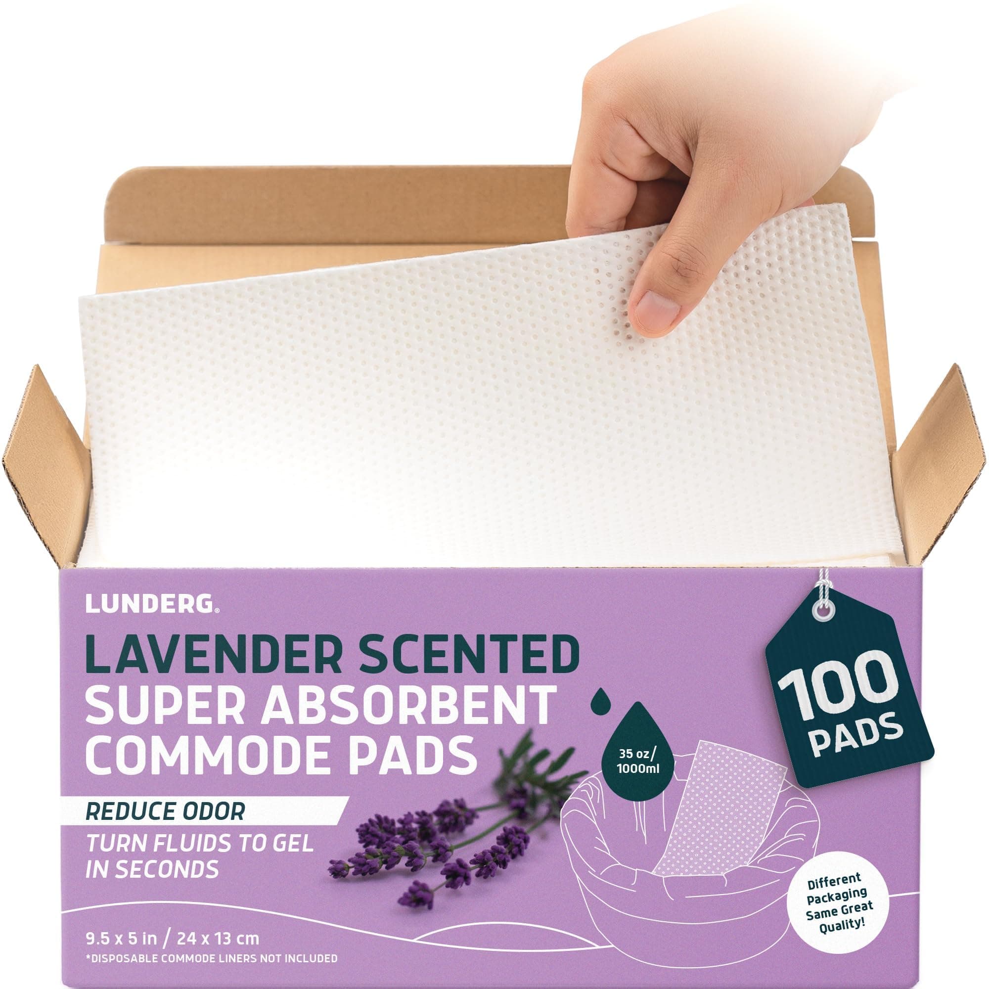 Lavender Scented Super Absorbent Commode Pads - Medical Grade Value Pack 100 Count - for Disposable Bedside Commode Liners, Adult Chairs, Portable Buckets & Camping Toilet Bags - Light Scent