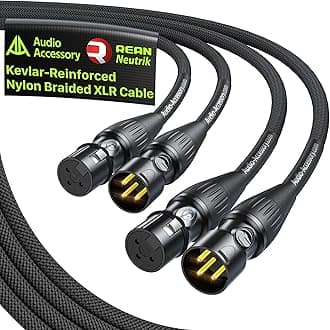 XLR Cable 6M 2 Pack, Gold-Plated Neutrik REAN Connector, Kevlar-Reinforced Nylon Braided Microphone Cable, Noiseless Balanced XLR Male to Female Mic Lead for Shure