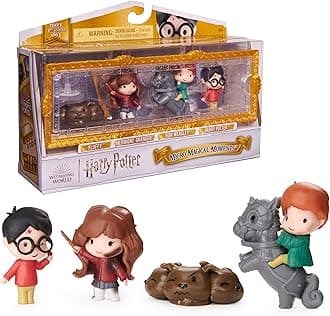 Harry Potter, Micro Magical Moments Scene Gift Set with Exclusive Harry, Hermione, Ron, Fluffy Action Figures & Case, Kids Toys