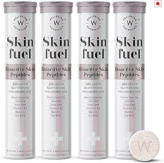 Wellbeing Nutrition Skin Fuel | Collagen Builder, L-Glutathione, Hyaluronic Acid, Matcha Green Tea, Aloe Vera, Grape Seed, Vit E | Skin Radiance, Elasticity, Glow for Men & Women -60 Effervescent Tabs