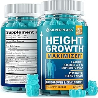 SILVERPEAKS Growth Gummies to Grow Taller - Height Growth Maximizer with Calcium Magnesium Vitamin D3 K2 - Bone Growth Get Taller Supplement - Natural Growth Pills - 60 Calcium Chews for Women & Men