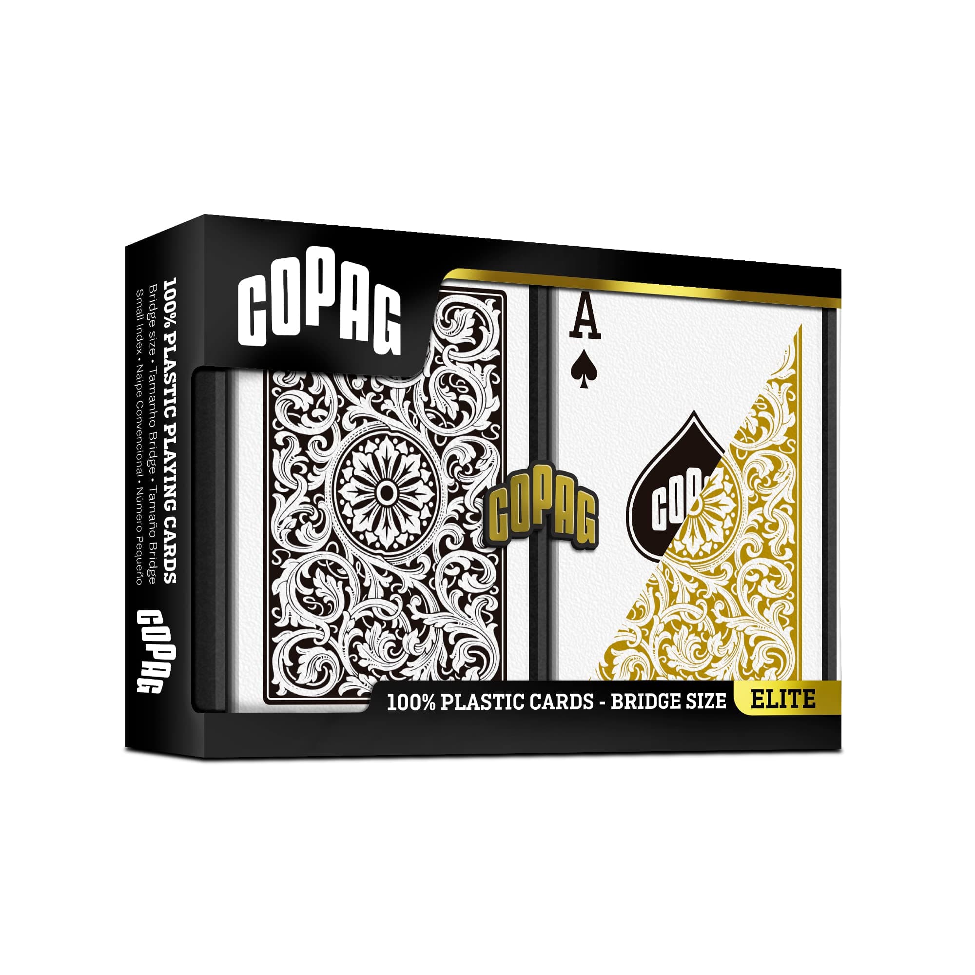 Copag Elite Plastic Playing Cards, Bridge Size, Regular Index, Black & Gold, Double Deck Set
